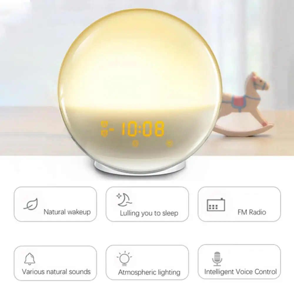 

Snooze Digital Alarm Clock Tuya Beside Night Lamp Sleep Aid Colorful Bedroom Sunrise Simulation Multifunctional Smart Home Wifi