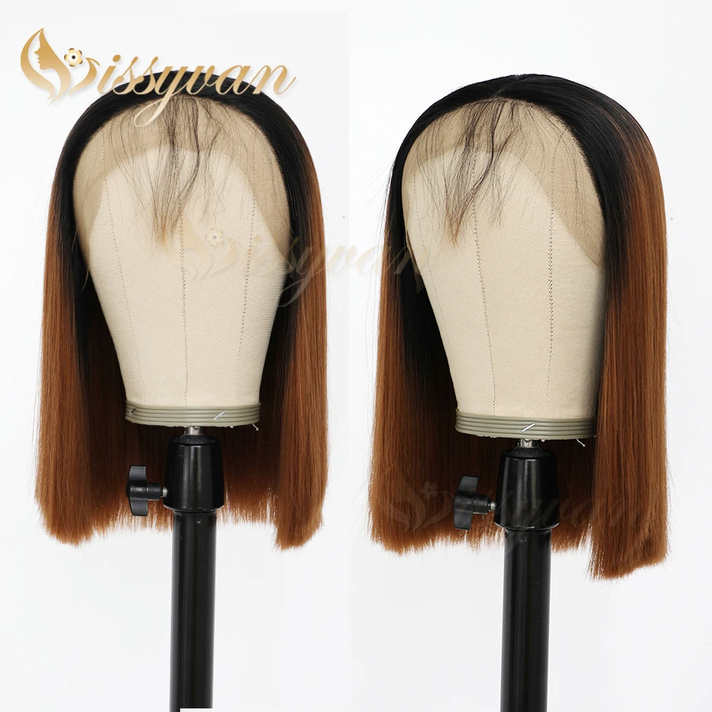 Missyvan Brown Ombre Color Short Bob Hair with Babyhair Synthetic Lace Front Wigs for Black Women