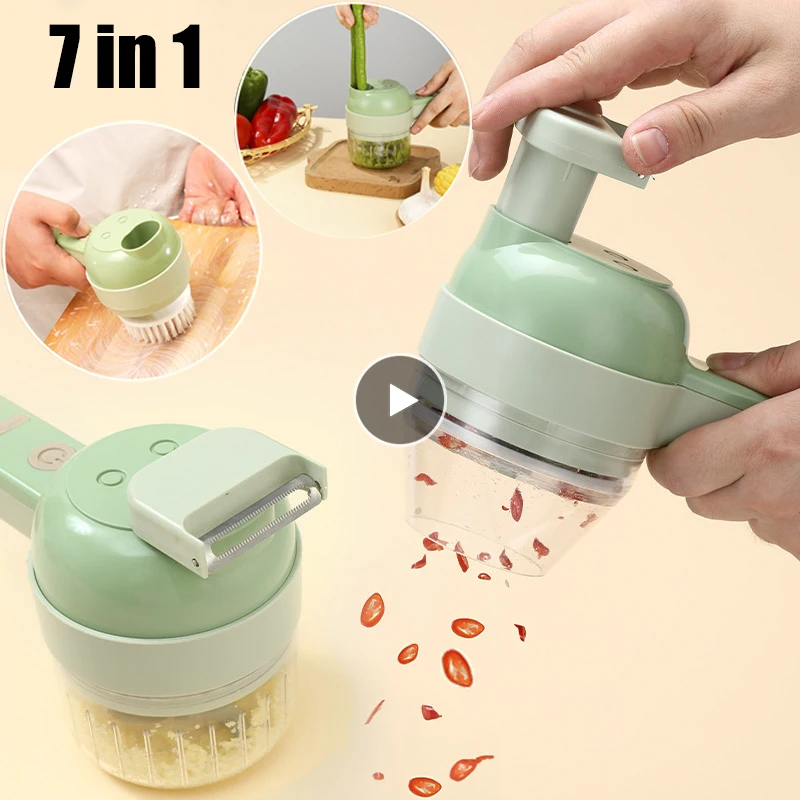 

4 In 1 Handheld Electric Vegetable Cutter Set Home Gadget Durable Chili Vegetable Crusher Kitchen Tool USB Ginger Masher Machine