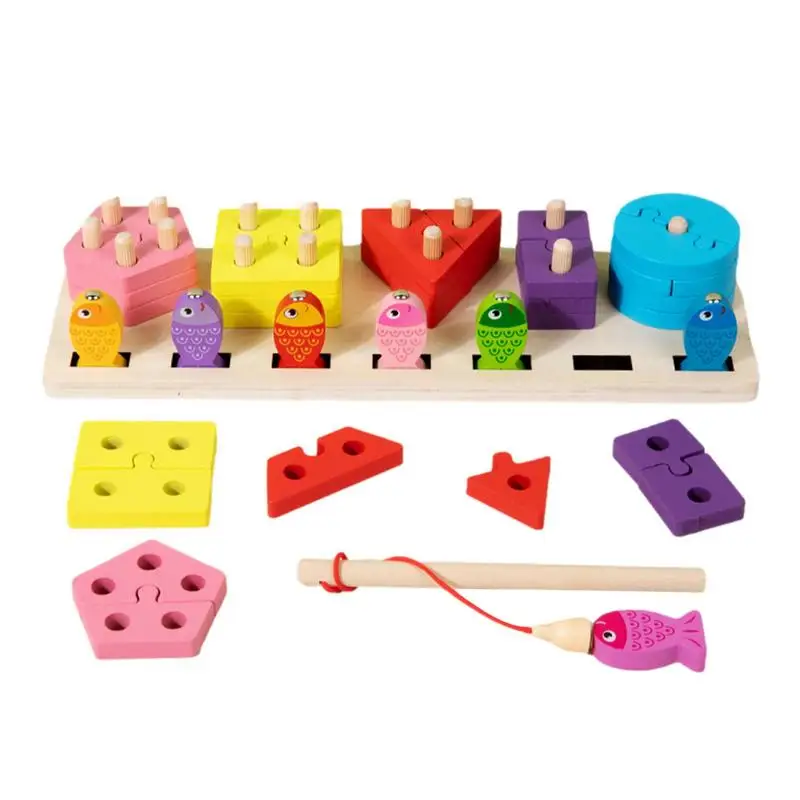 

Wood Shape Color Sorting Toy Fishing Game Educational Montessori Toys Preschool Hand-Eye Coordination Toys Gift For Toddler
