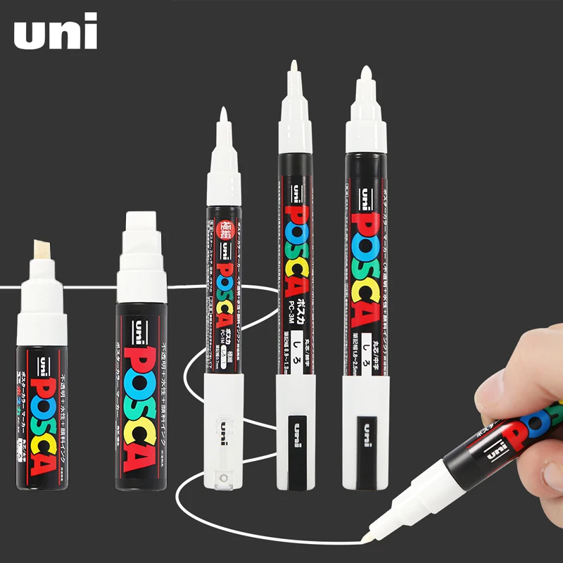 Фото Белые маркеры Uni POSCA, PC-1M 3M 5M 8K 17K POP-плакат/реклама на водной основе rotulador permanente Graffiti canetas Лучший подарок №1