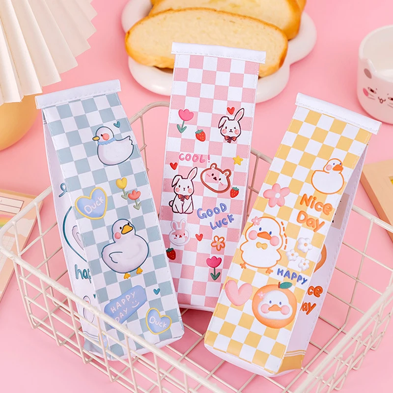 

kawaii Pencil Cases Cartoon Bunny Bear Pen Bags PU Large Capacity Cute Stationery Storage Milk Box School Supplies for Girls Boy