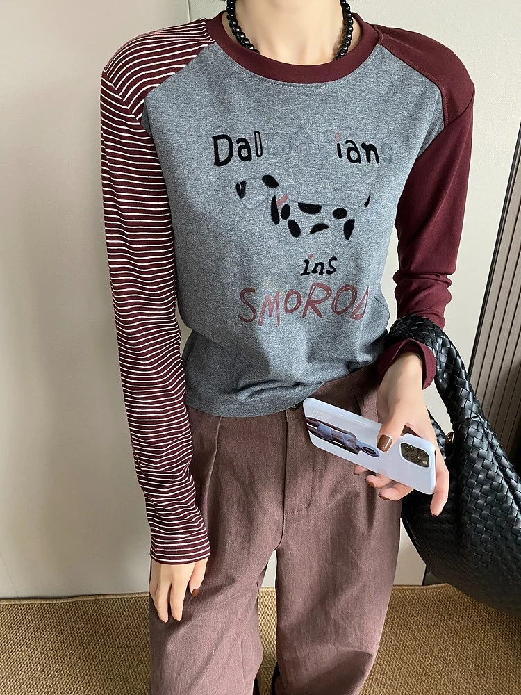 Женская рубашка с длинными рукавами и контрастным цветовым принтом в стиле