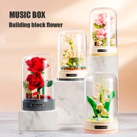 romantic music box building blocks flowers diy plant fairy bouquet model decoration girl valentines day gift childrens toys