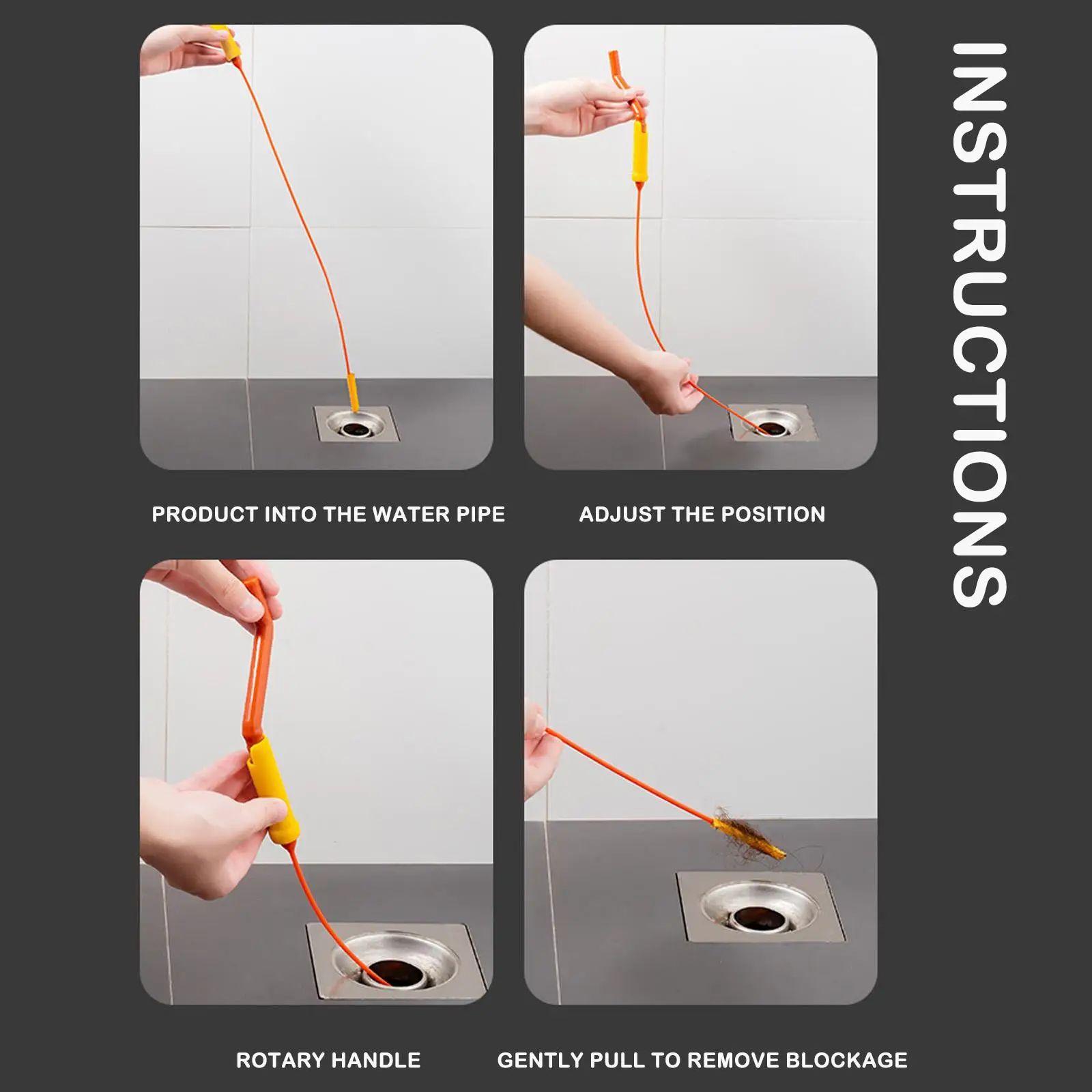 Гибкий очиститель для раковины-инструмент удаления засора с вращающейся ручкой