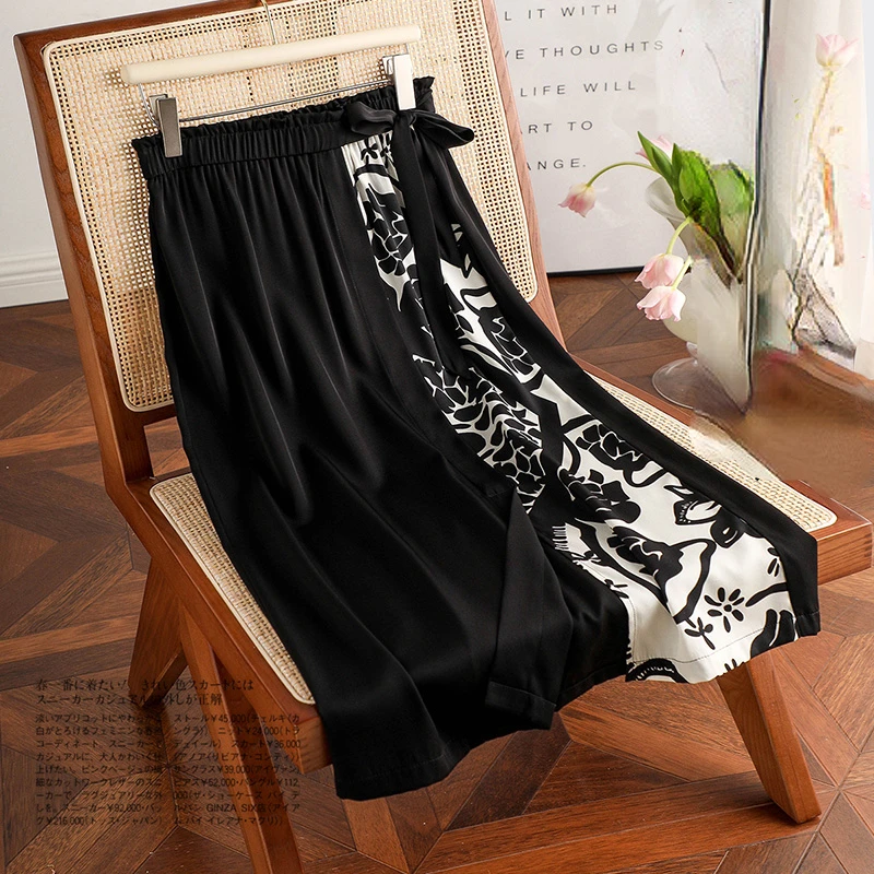 

Silk Women Pleated Skirts 2023 New Print High Waist Loose A-LINE Empire Spring/Summer High Street Skirt Slight Strech YCMYUNYAN
