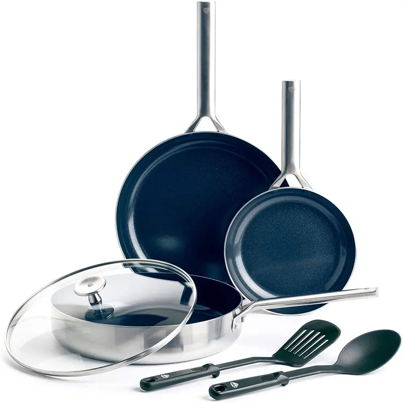

Тройная стальная антипригарная керамическая посуда Delux из 6 предметов, набор посуды, кастрюли и сковородки, идеально подходит для повседневного использования