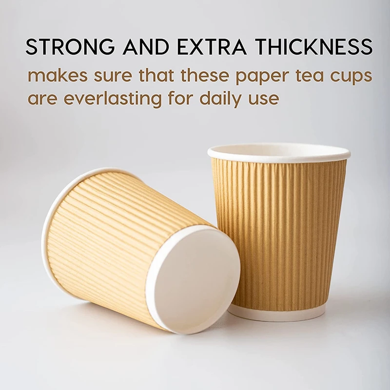 100Pcs 8Oz Kraft Brown Triple Walled Ripple Disposable Cups Coffee For Tea & Paper