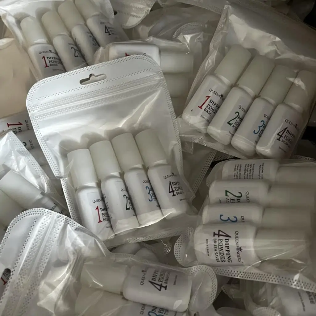 Набор жидких гелей-пудры 10 мл 4 шт. с базовым верхним покрытием активатором и