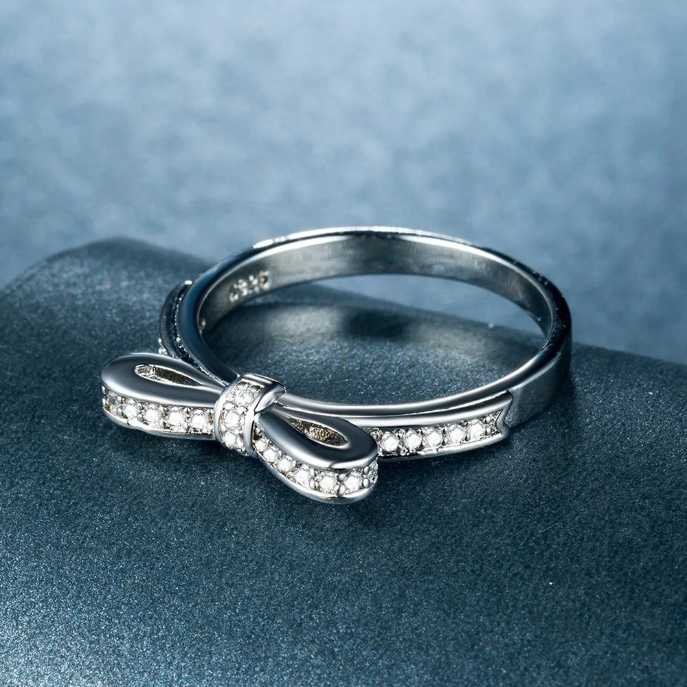 Новое милое кольцо с бантом, персонализированное и минималистичное обручальное кольцо с фианитом, покрытое серебром, женское блестящее обручальное кольцо