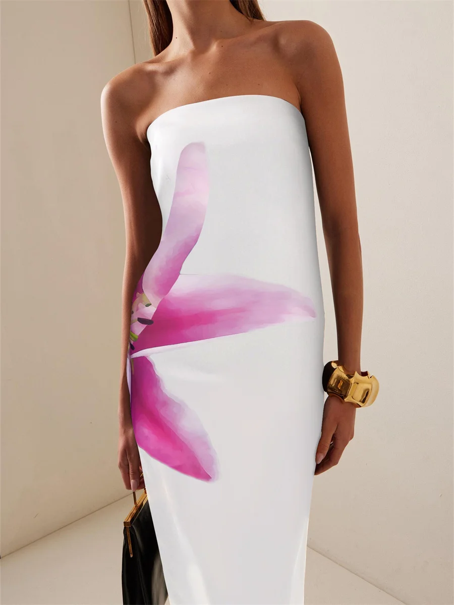 Женское винтажное платье без бретелек облегающее длинное платье-бандо с