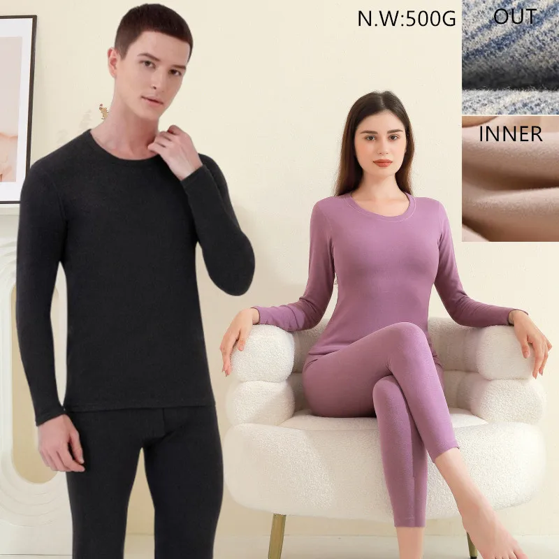 

Couple Winter 4xl Bottom Shirt Pajamas Thick Warm Long Johns Fleeced Thermal Velvet Long Sleeve Winte Cotton Underswear Suit