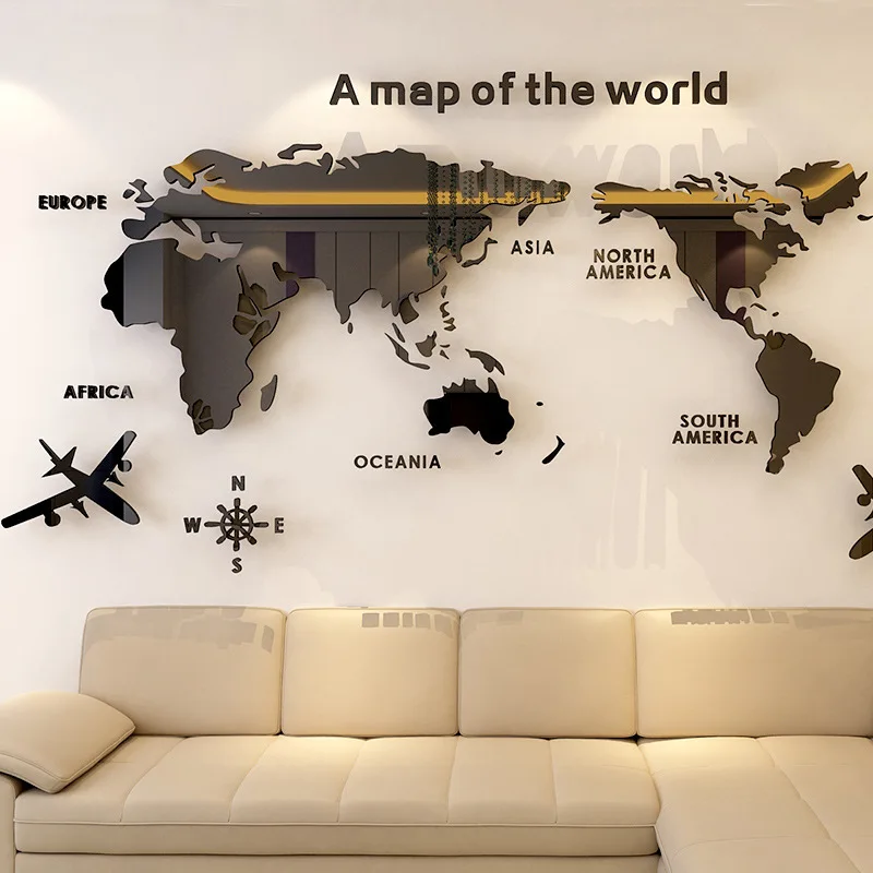 Moderne Welt Karte Acryl Dekorative 3D Wand Aufkleber Für Wohnzimmer Schlafzimmer Büro Decor Europäischen Typ DIY Spiegel Wand Aufkleber