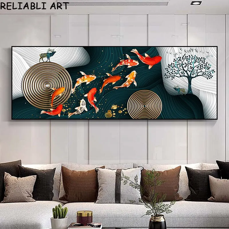 

Абстрактная печать лотоса и рыбы на холсте