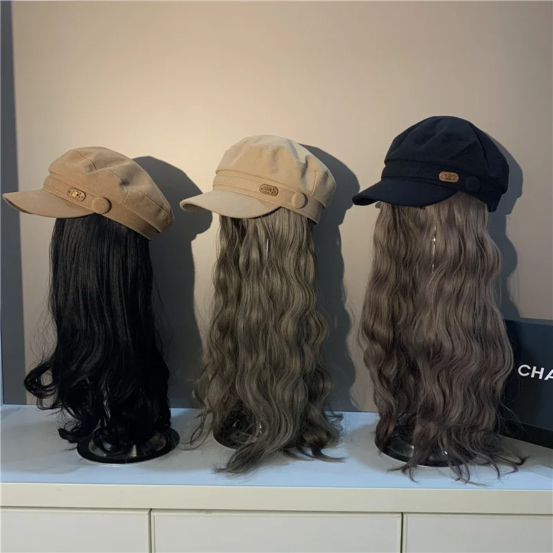 

Detachable Korean Version of The Fashionable Personality Taco Wig Cap Invisible Wild Peaked Cap Spring and Autumn Navy Cap Women