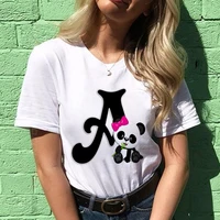 alphabet animal panda cute funny print ladies t shirt 2022 new summer blouse short sleeve fashion everyday top o neck y2k