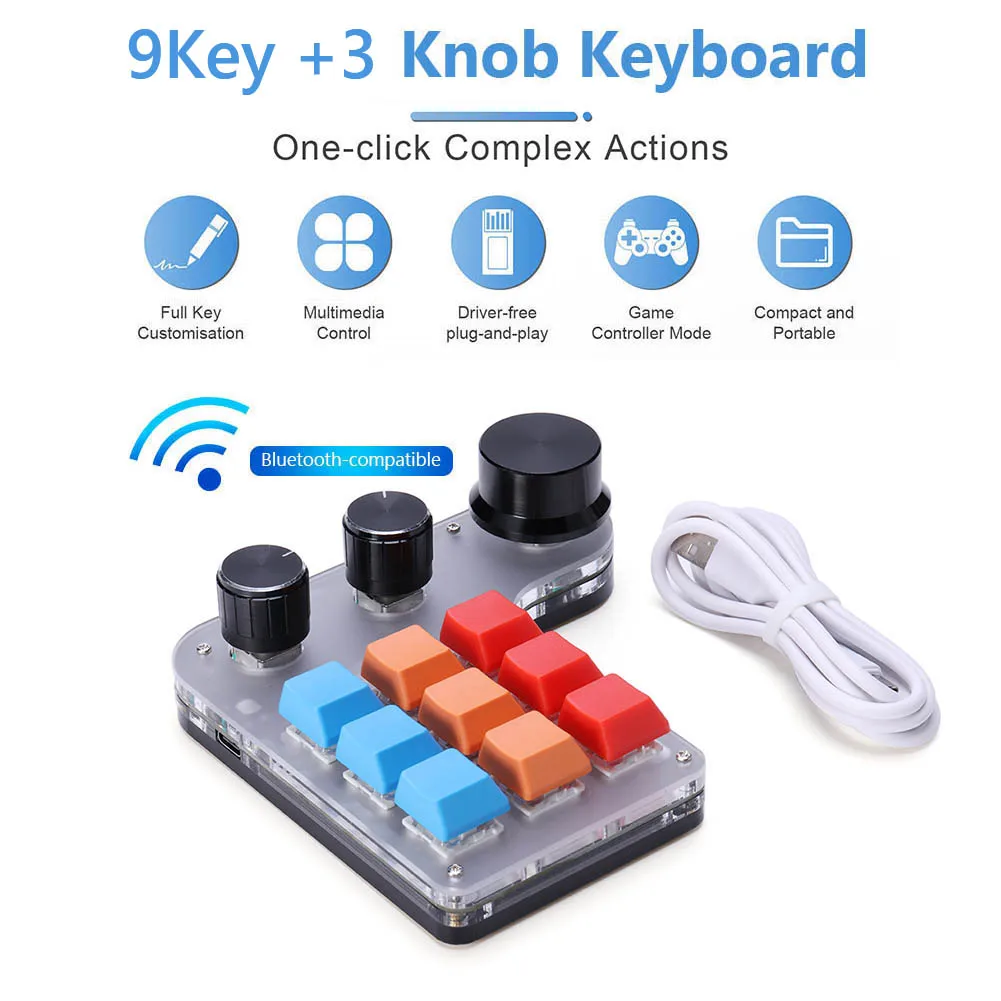 

Programming Macro Keyboard RGB Custom Knob Keyboard 9 Keys 3 Knobs Gaming Mini Keyboard Copy Paste Photoshop Hotswap Keypad