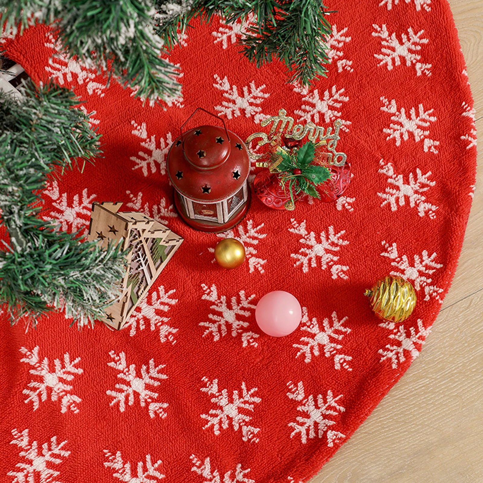 

Christmas Snowflakes Tree Skirt Xmas Tree Bottom Red Round Carpet Decor For Home 2022 Navidad 2023 New Year Party Ornaments