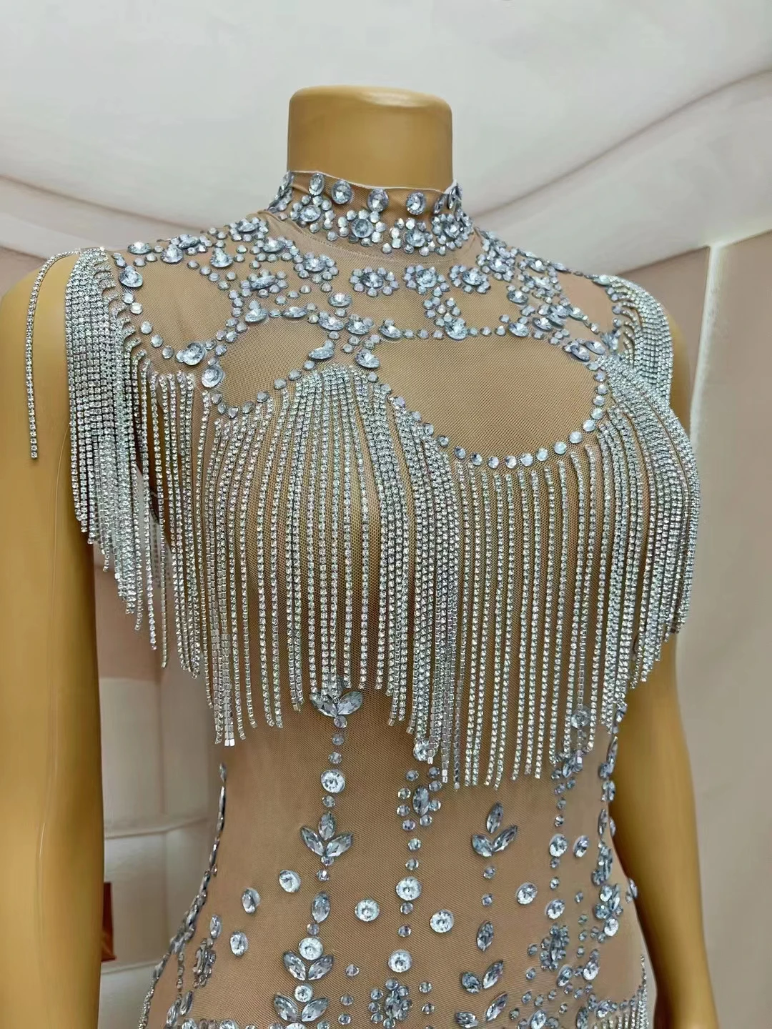 Женское платье Slin со стразами и кисточками свадебное для торжества вечеринки