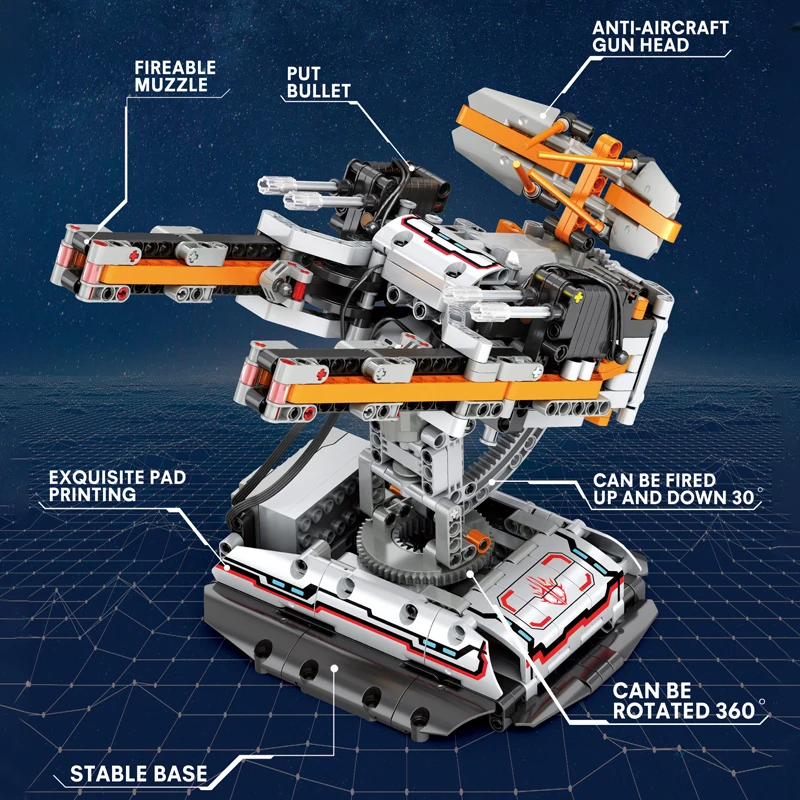 Технический РК противовоздушная пушка космического блока строительства, дистанционное управление, гусеничное акробатическое транспортное средство, наборы кирпичей, игрушки для детей, подарки для мальчиков.