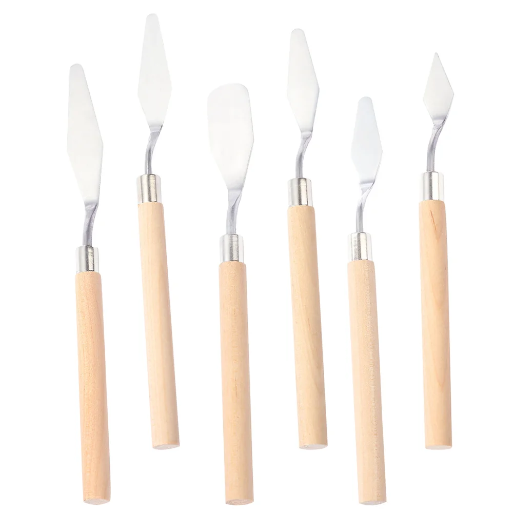 

6pcs Stainless Steel Oil Painting Spatula Art Craft Metal Spatula with Wood Handles
