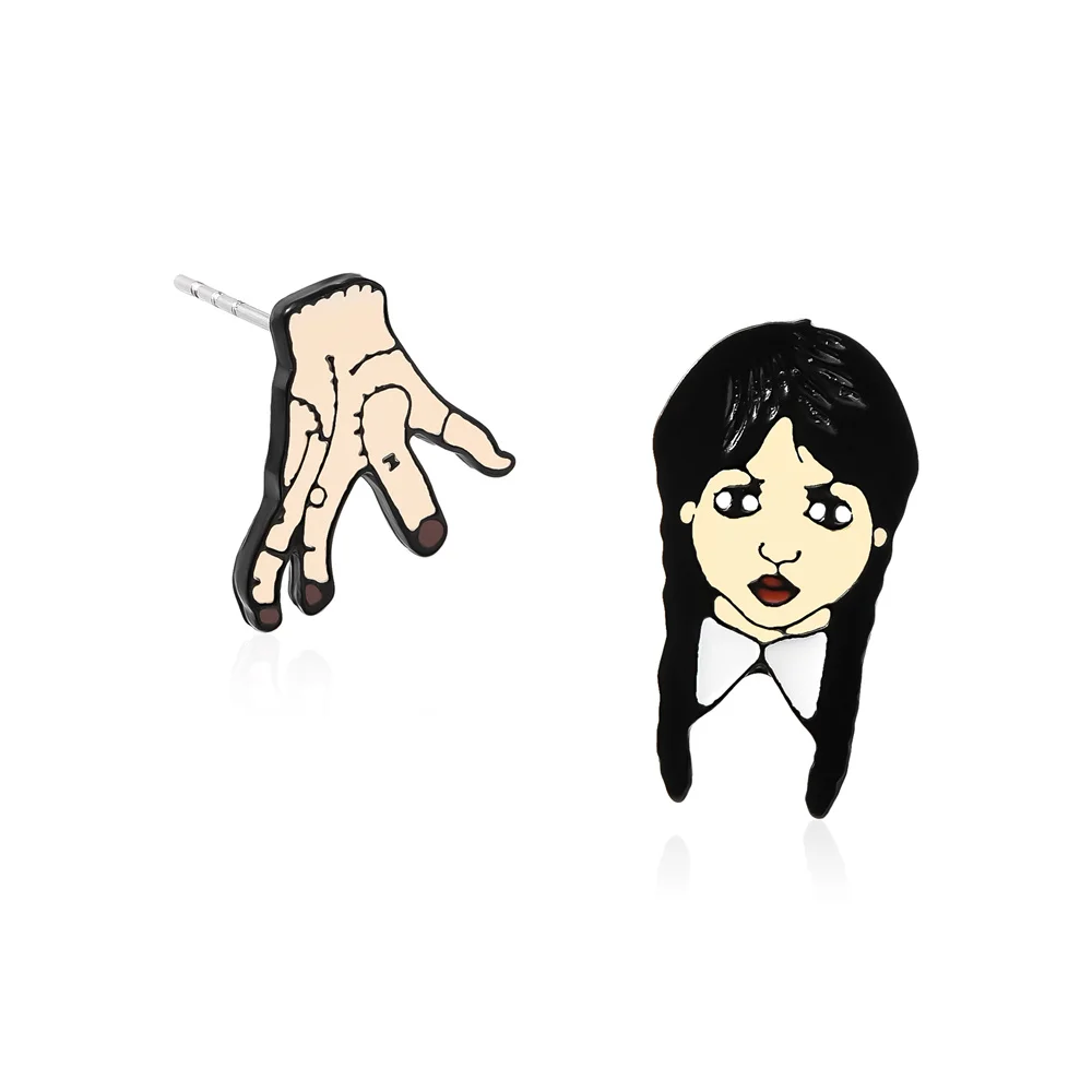 

Wednesday Addams Same Style Ear Studs Pop Cosplay Jewelry for Woman Girl Enamel Silver Plated Earring Cute Fans Gift