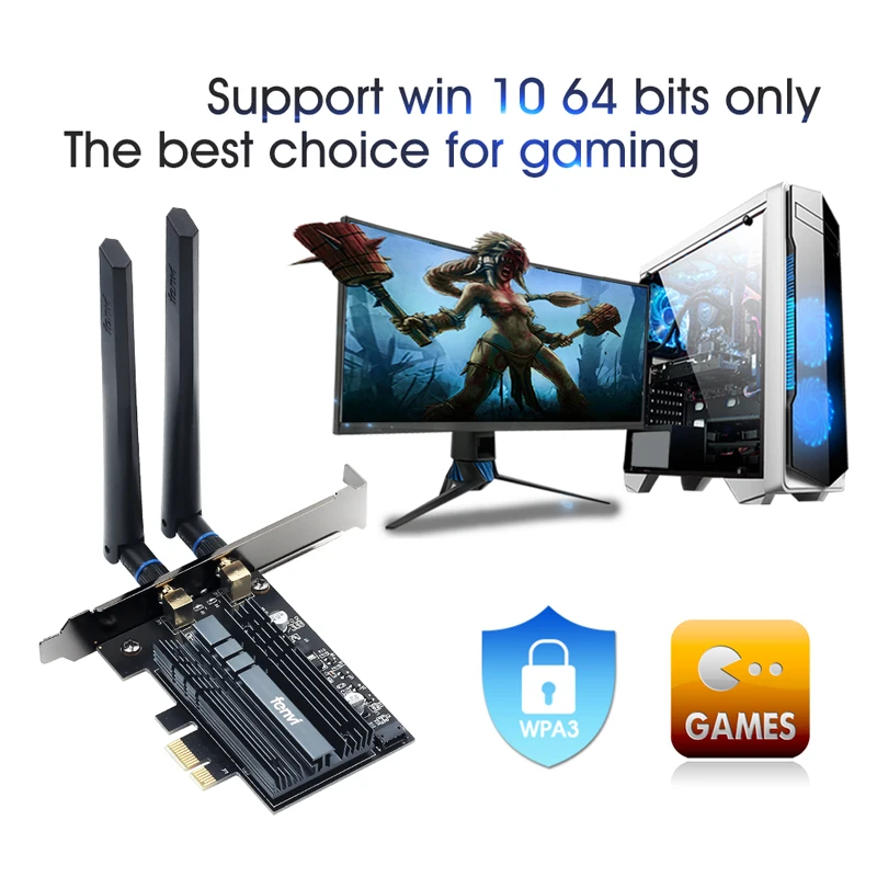3000Mbps WiFi 6 Intel AX200 PCI-E Bluetooth 5.2 Dual Band 2.4G/5Ghz Desktop Wireless PCIe E-Sport Gaming Adapter 802.11AX Win10 - купить по