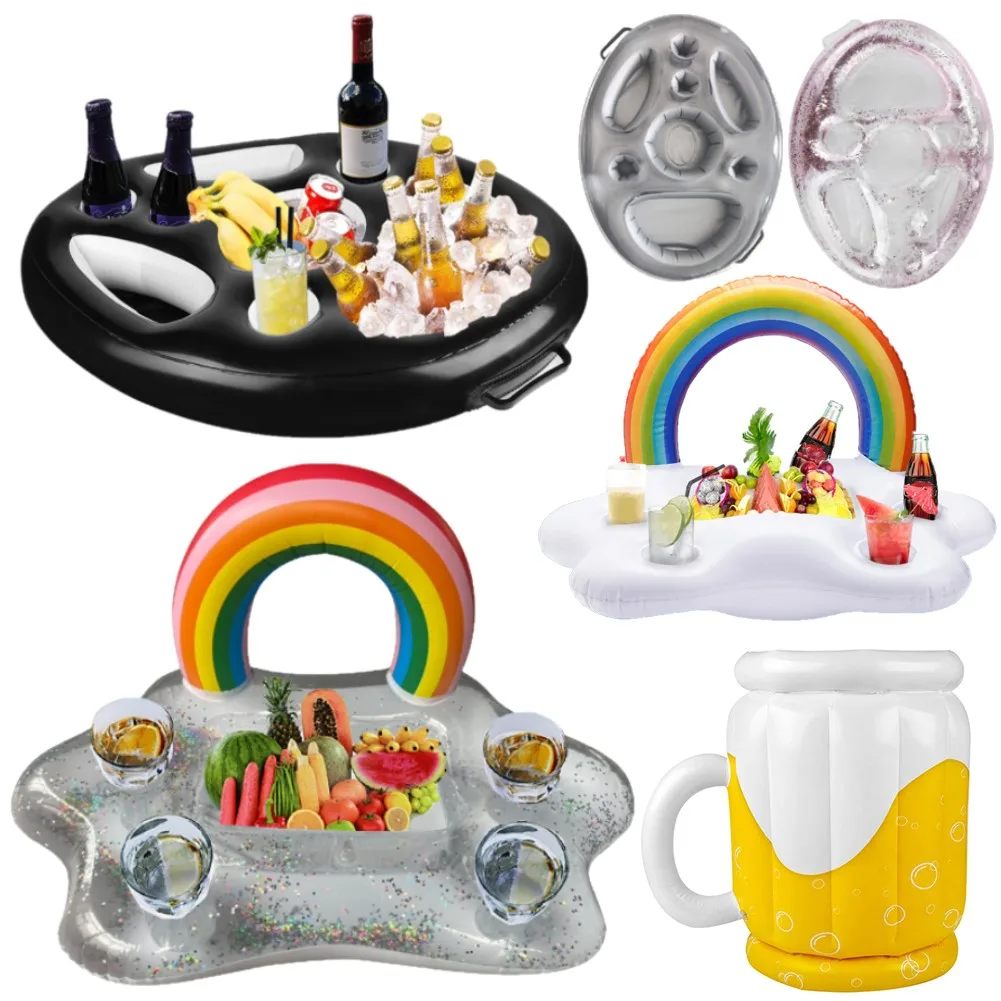 

Надувной поплавок для бассейна, охлаждающий стол для пива, летний барный поднос, Пляжное кольцо для плавания вечерние чный держатель для ча...