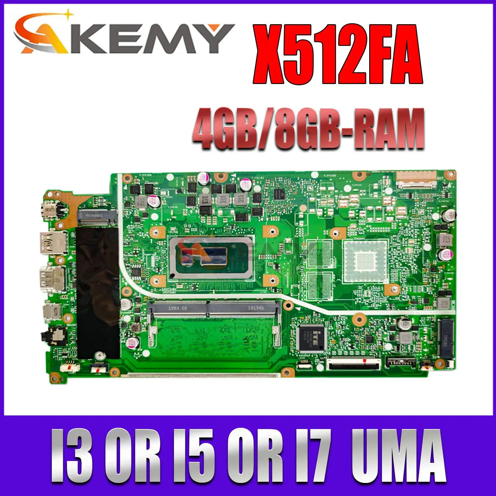 

Mainboard X512FA F512FA K512FA V512FA S512FA A512FA A712FA F712FA S712FA X712FA X712FAC V5000FA Laptop Motherboard I3 I5 I7