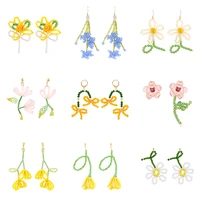 korean hand woven glass rice beads flower tassel earrings womens cute glamour dangle earrings party jewelry accessories