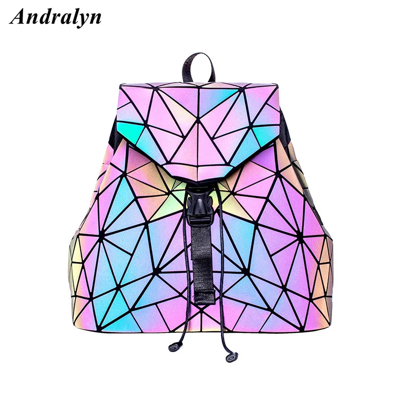 

Яркий складной рюкзак с геометрическим рисунком, трендовый голографический светоотражающий ранец с ромбом для женщин, дорожная сумка, школьный портфель для студентов