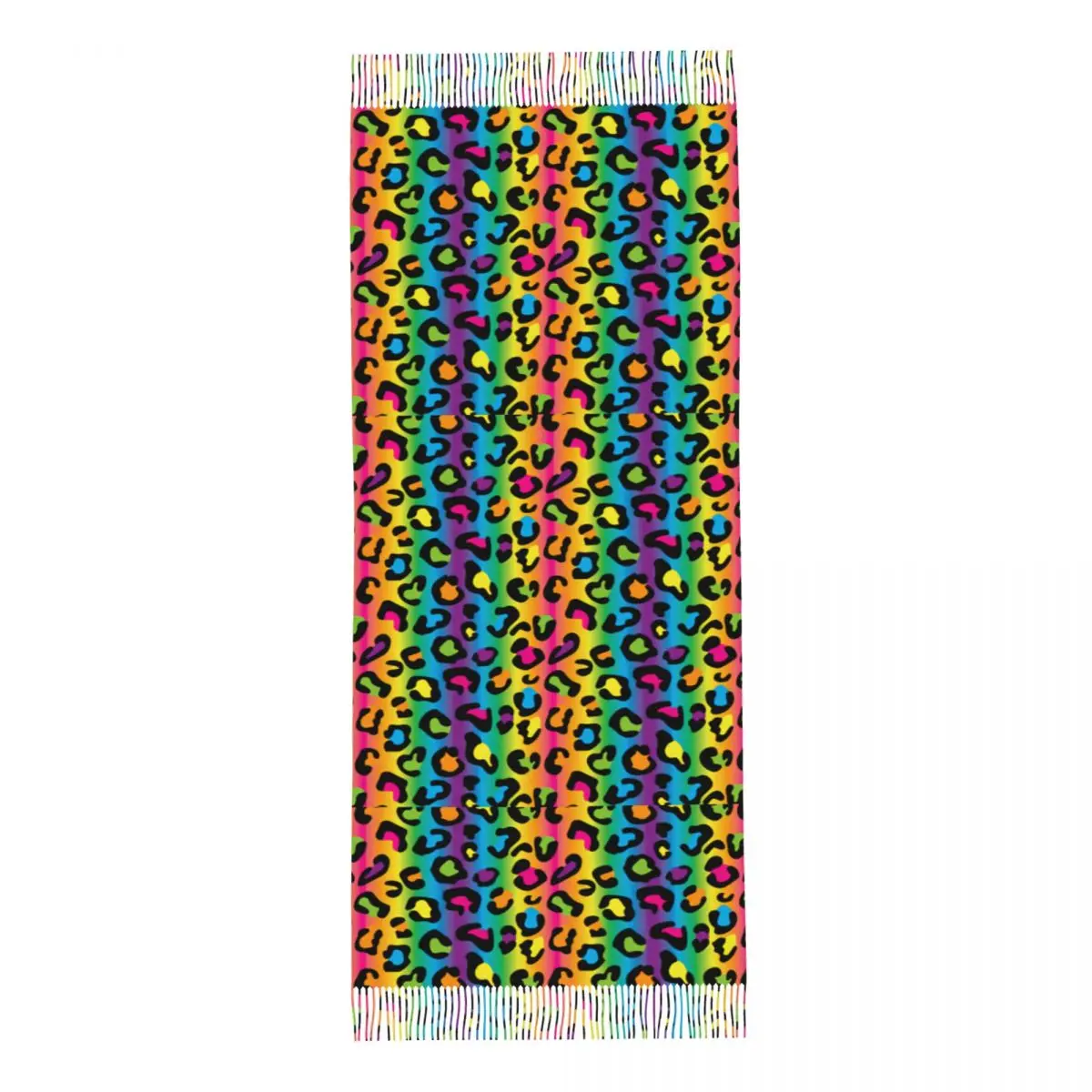 Женский шарф с кисточками Радужный Леопардовый Длинный мягкий теплый и накидка