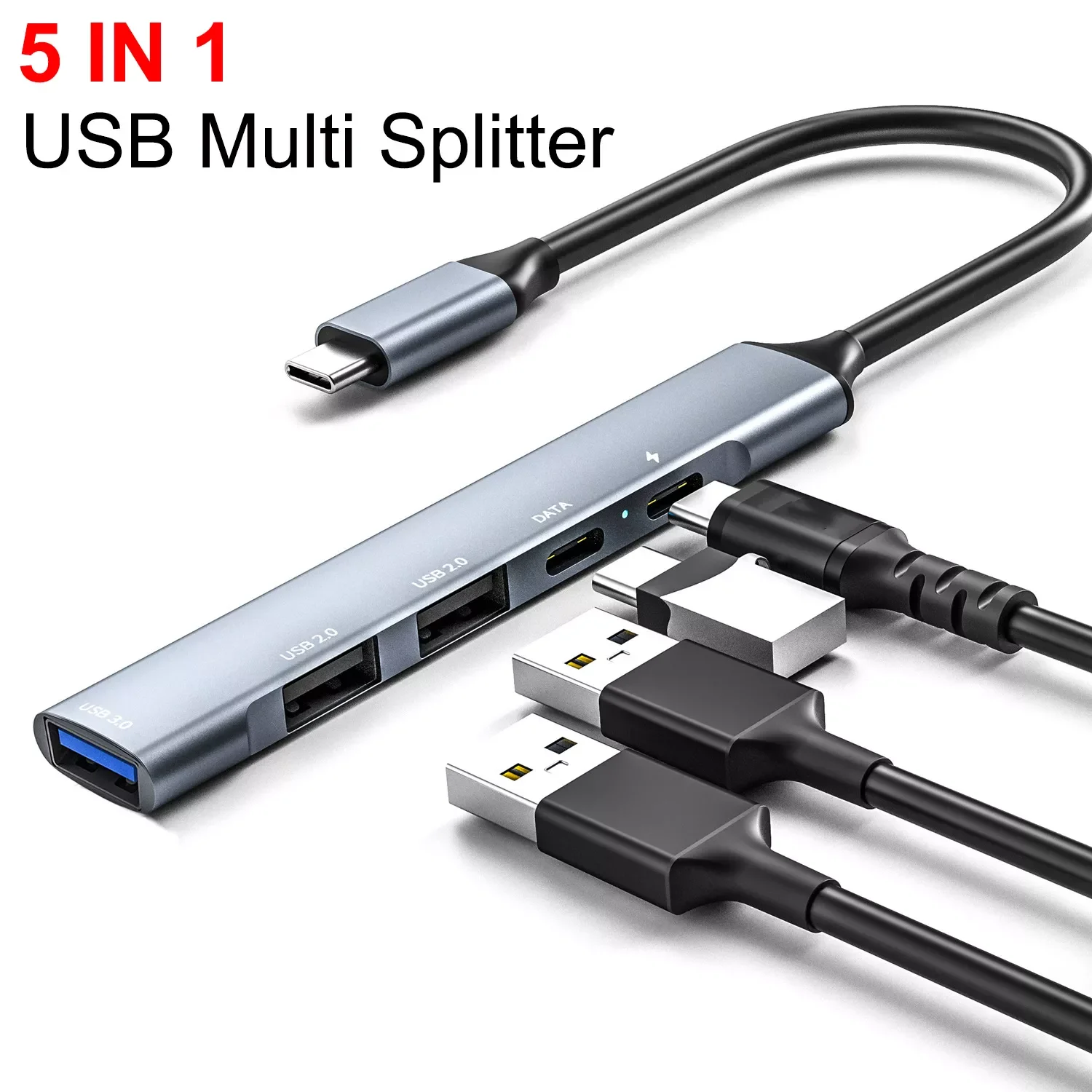 5 in 1 Type C to USB 2.0 USB 3.0 PD HUB Power Adapter 5 Ports USB Multi Splitter for Desktop Computer Dock Station