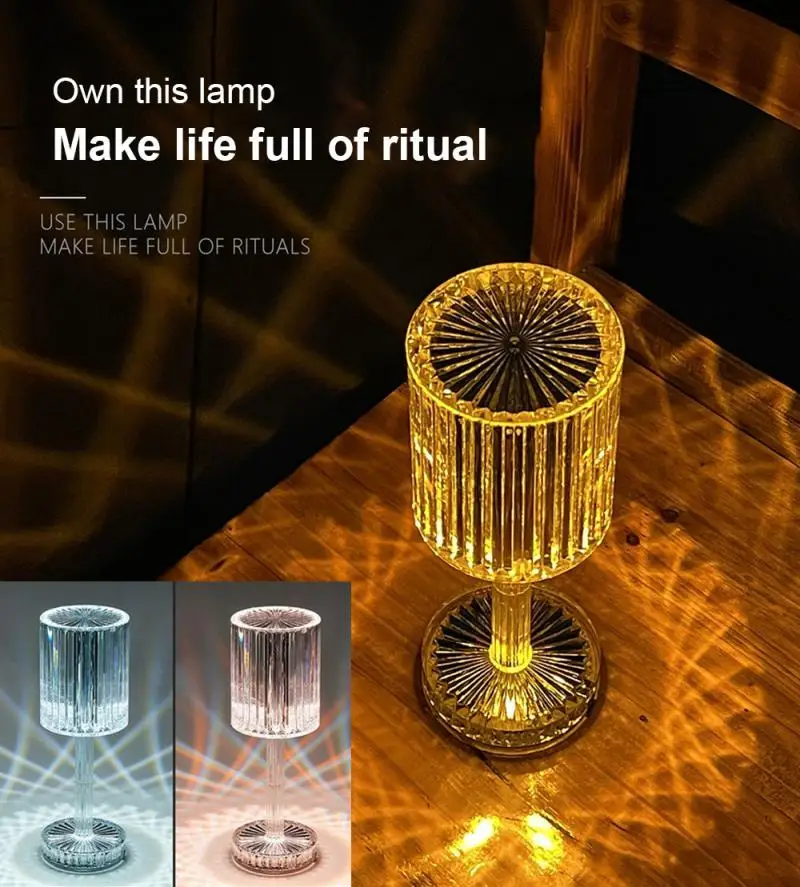 

Перезаряжаемая настольная лампа со стразами, акриловый Настольный Декор, атмосферная лампа, светодиодный прикроватный ночник для спальни/...