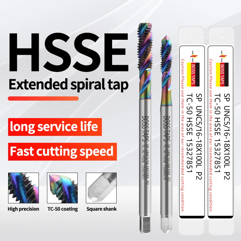 ЛЕНТЫ BOSS HSSE-M35 Стандартный длинный хвостовик JIS 100 мм спиральный рифленый метчик UNC