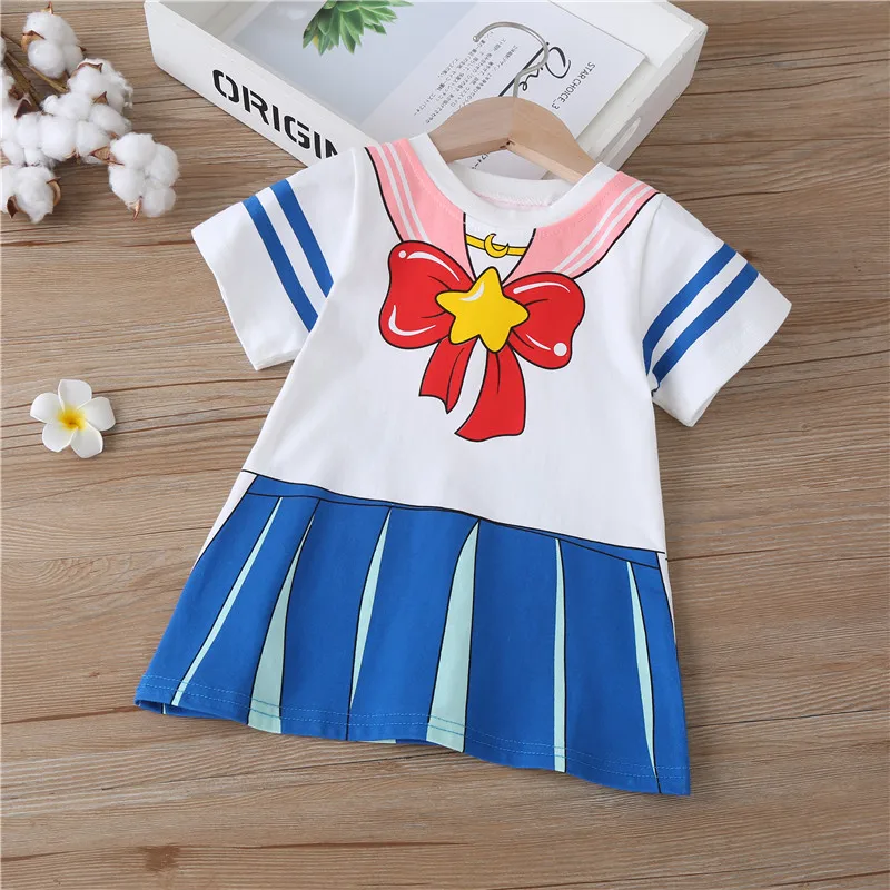 

Baby Girls Dresses Summer 2022 Short Sleeve Birthday Party Princess Printing Dress Kids For 1-6Year Toddler Clothes