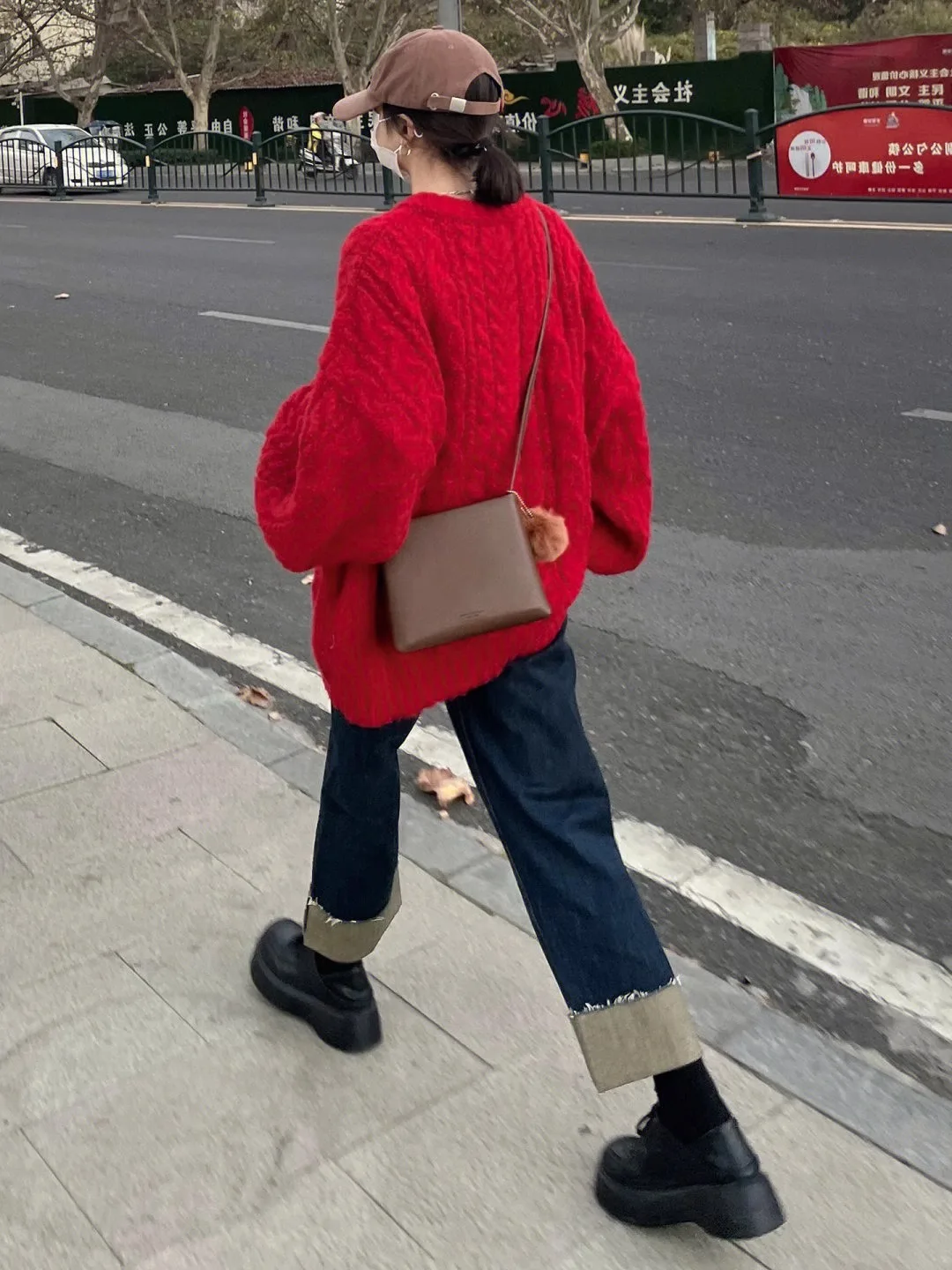 Idle Sle Korean Red Twist Knit sweater Women Autumn New High-Grade round Neck Loose All-Match Sweater Fashion