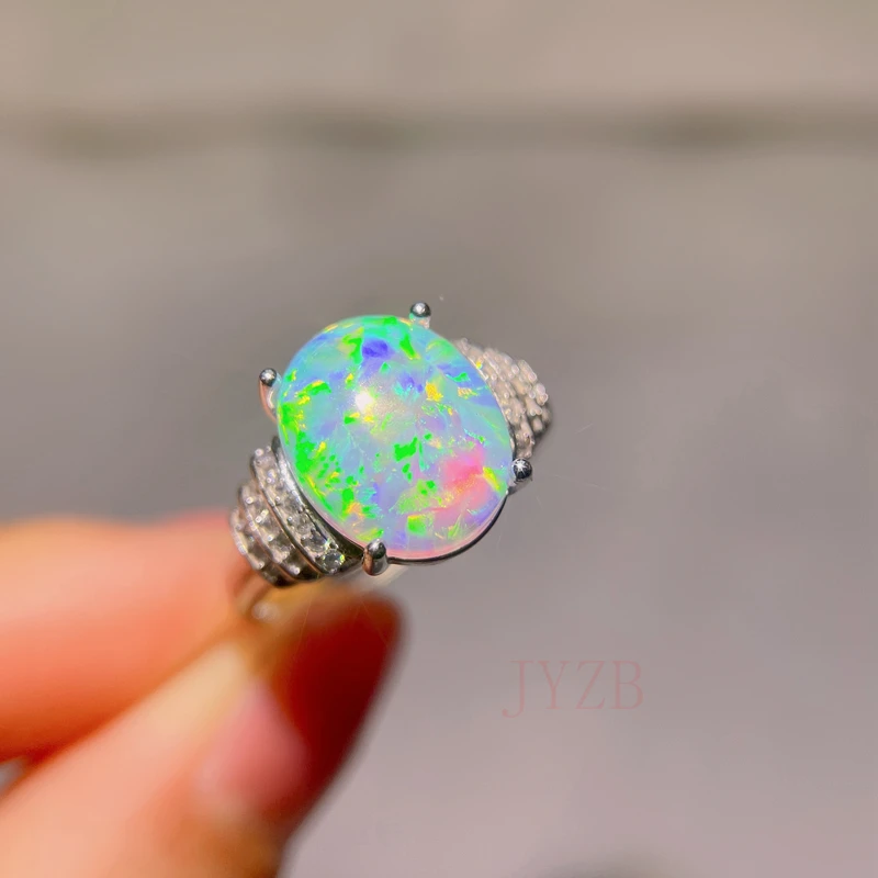 Natural dazzling color Opal ring female S925 sterling silver live light luxury small instagram ring gift