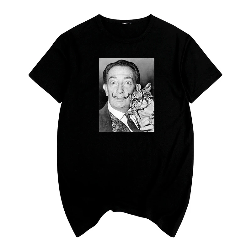 

Salvador Dali and cat Summer print T-shirt Cotton Men T shirt New women TEE