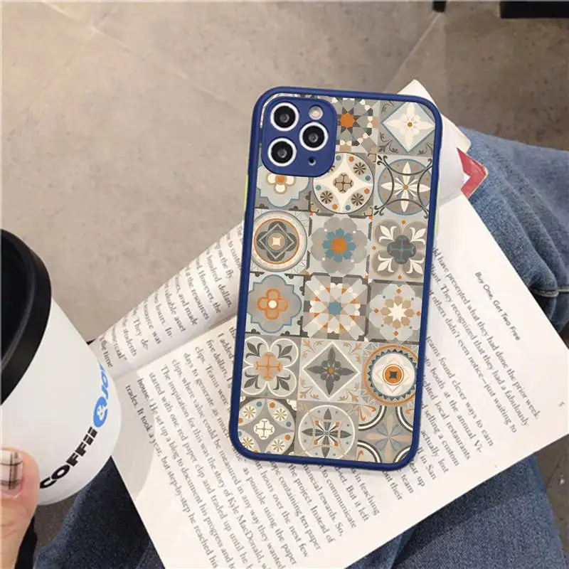 Moroccan Tile Phone Case for iPhone 14 11 12 13 Mini Pro Max 8 7 Plus X XR XS MAX Translucent Matte Cover