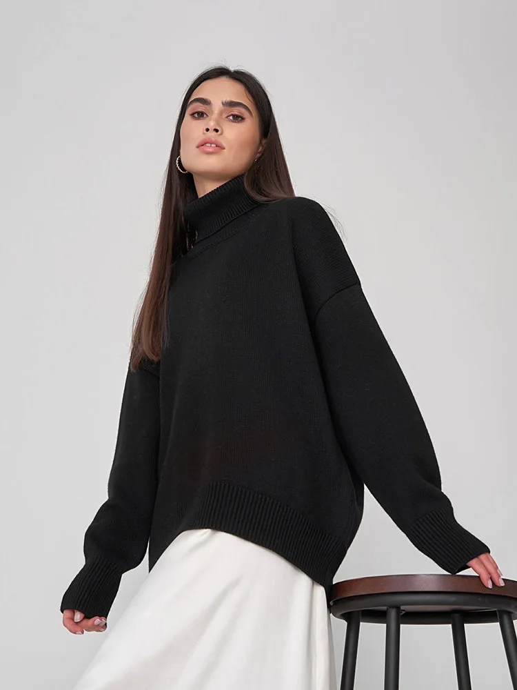 Женский свитер с высоким воротником шикарный осенне-зимний плотный теплый