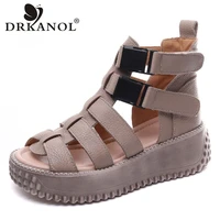 drkanol handmade weave genuine leather platform sandals women summer hollow open toe cool boots women casual wedges sandals