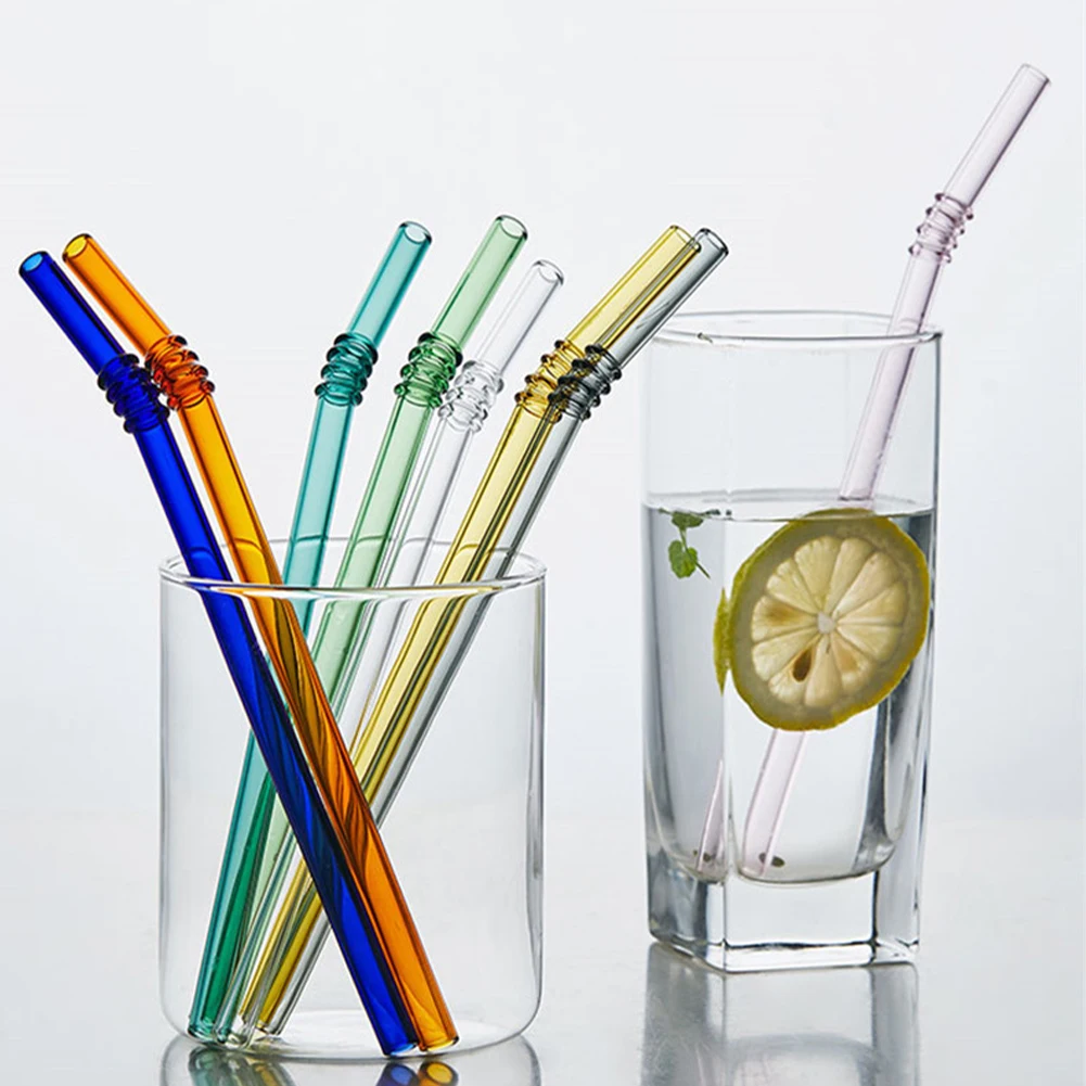 

High Quality Reusable Clear Glass Straw Cocktail Milk Tea Crystal Bent Drinking Straws For Birthday Party Wedding Bar Gift