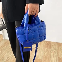 small square weave leather women shoulder bags designer cotton padded woman handbags luxury down cotton crossbody bags for women