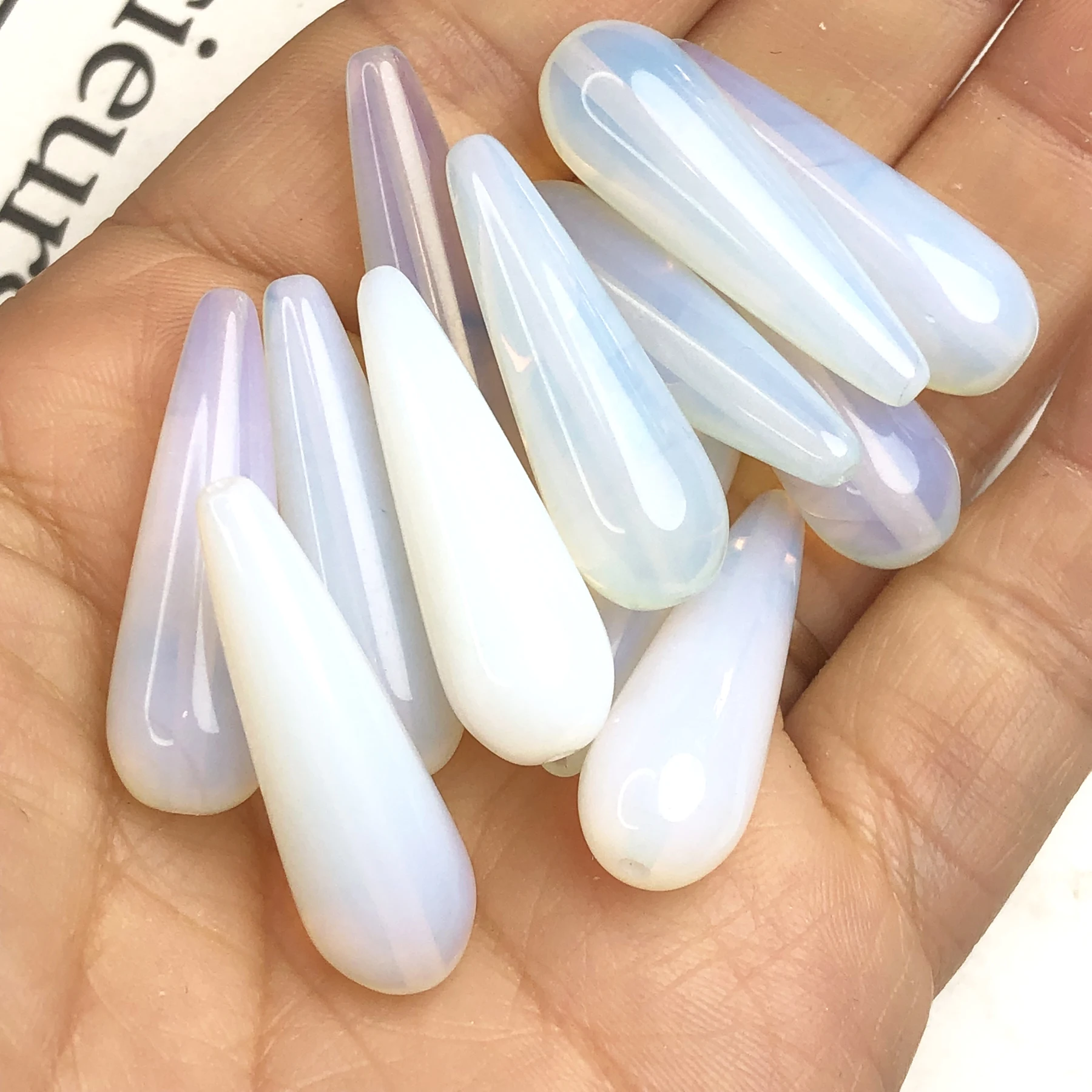 10x30mm Natural Water Drop White Opal Stone Beads Loose Energy Pendant Bead For Jewelry Making Diy Earing Accessorise Findings