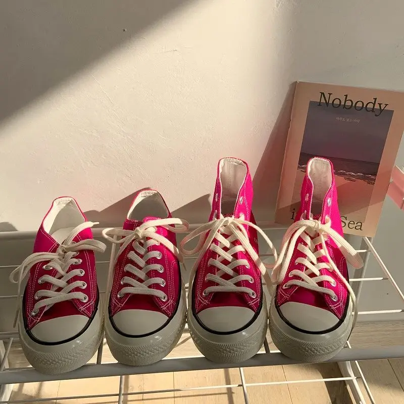 

Sweet Rosy Red Women Flats Canvas Shoes Women Spring Summer Casual Sneakers Girls Student Comfortable Breathable Vulcanize Shoes