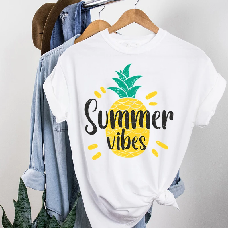 

Pineapple Fruit Print Women T-shirt Female Graphic T Shirt Casual T-Shirt Women Streetwear Tee Shirt Tees Summer Vibes T-shirts