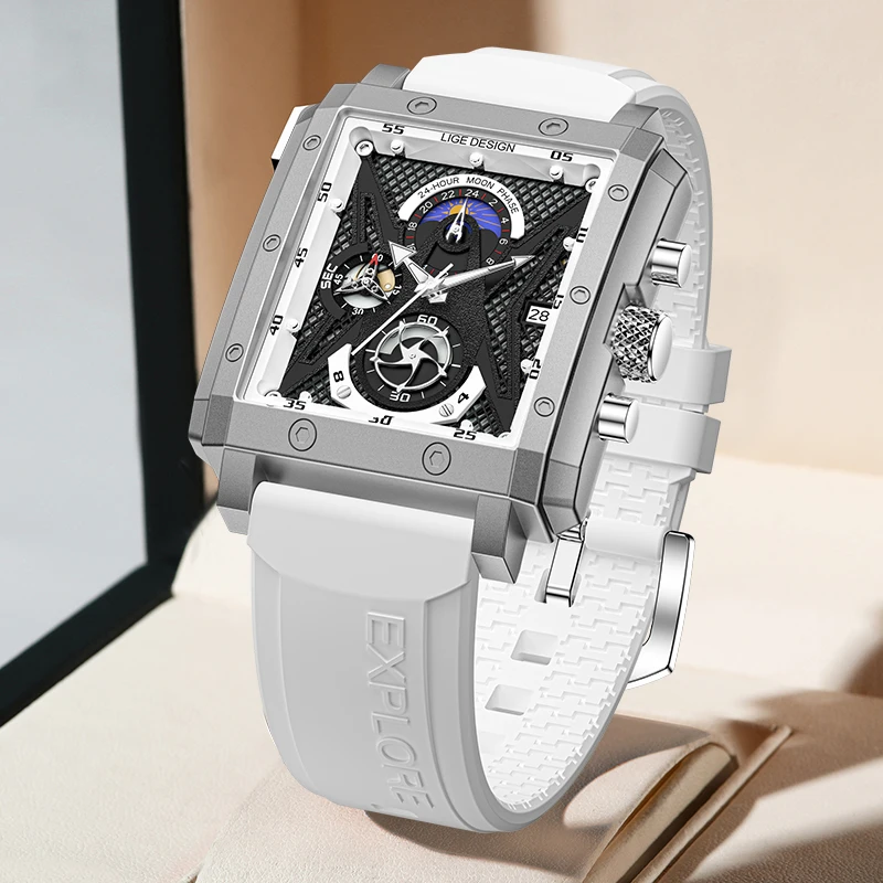 Часы наручные LIGE мужские с силиконовым ремешком оригинальные брендовые