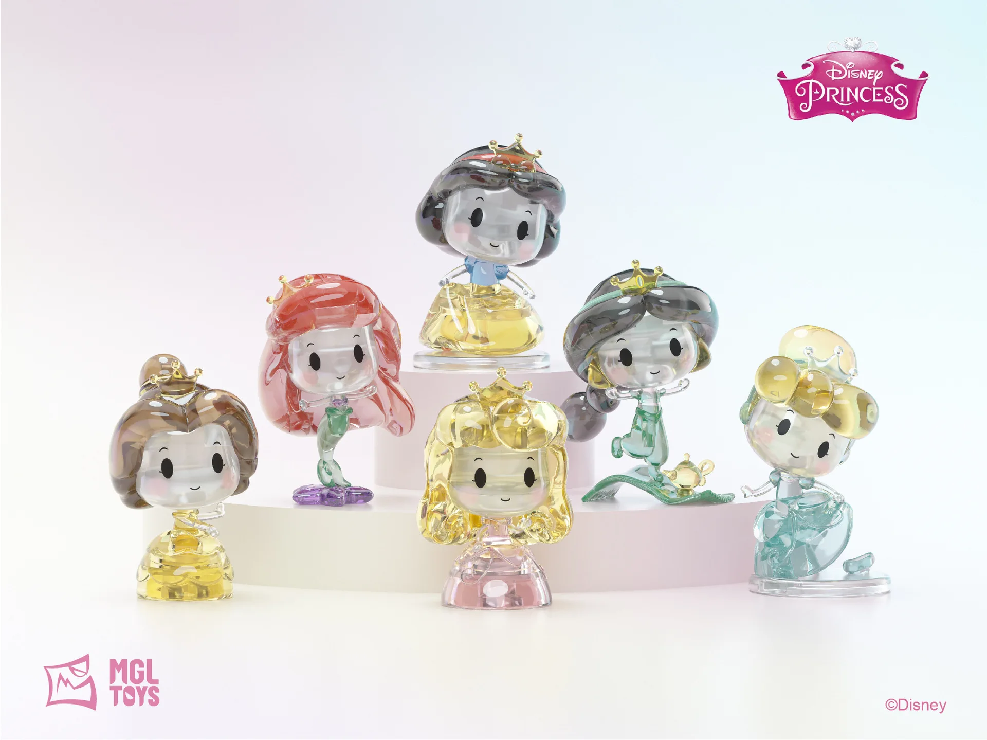 MGL Original Disney Princess Snow White Ariel Bell Jasmine Cinderella crystal Block Figure Collection Model Toys