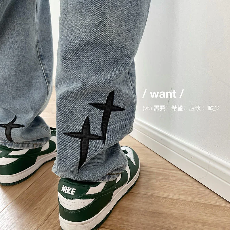 

Privathinker American Hip Hop Men Jeans Fashion Brand Loose Straight Leg Denim Pants High Waist Streetwear Harajuku Trousers